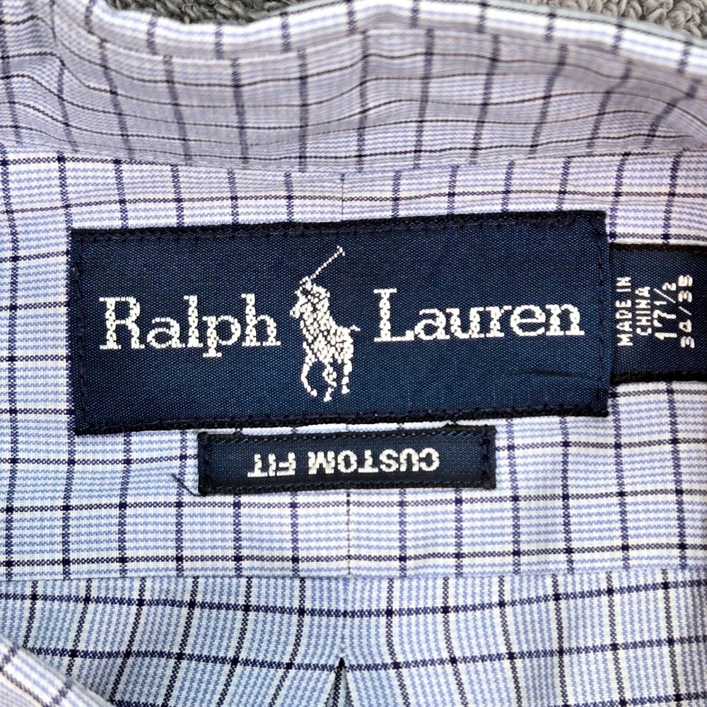 Ralph Lauren Button Down Mens 17.5 34/35 Blue Check Excellent Custom Fit Cotton - Picture 5 of 16